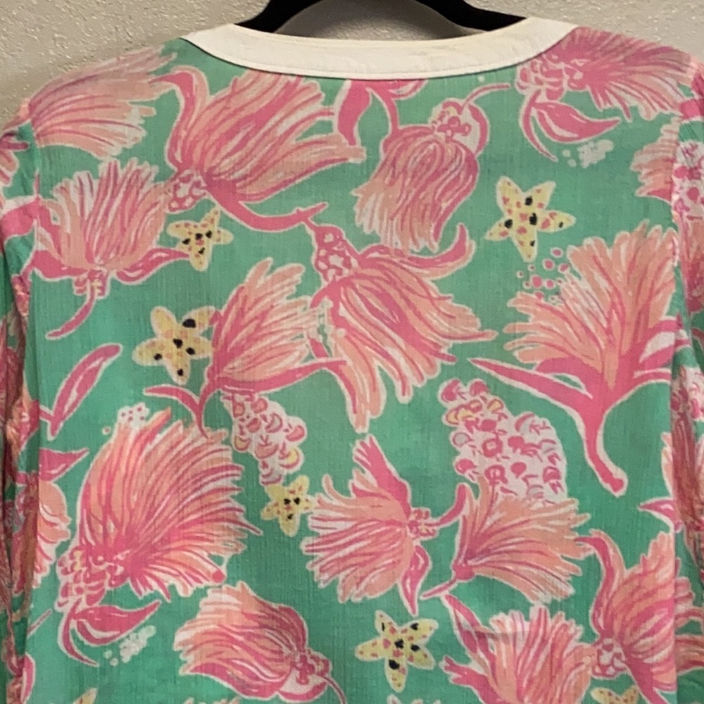 Lilly Pulitzer 100% Cotton Pink Green Ripley Lagoon Preppy Coastal Tunic 4375 - Picture 7 of 11
